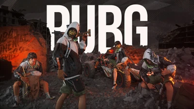 PUBG Escuadrón Listo para la Batalla en un Paisaje Arruinado