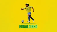 ronaldinho, brazilian football player, 5k, yellow background, illustration wallpaper