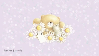 Forever Friends: Teddy Bear Surrounded by Daisies