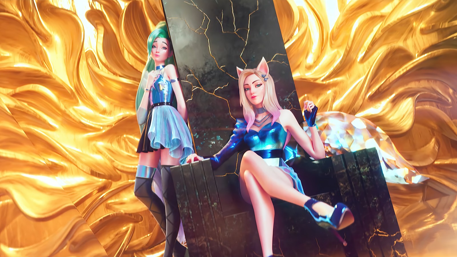 Baixar papel de parede kda, mais, tudo para fora, ahri, seraphine