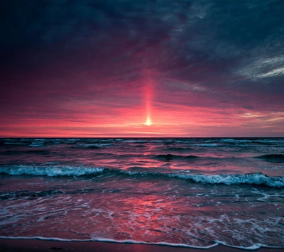 Sunset Reflections: A Vibrant Fusion of Pink and Blue over the Sea