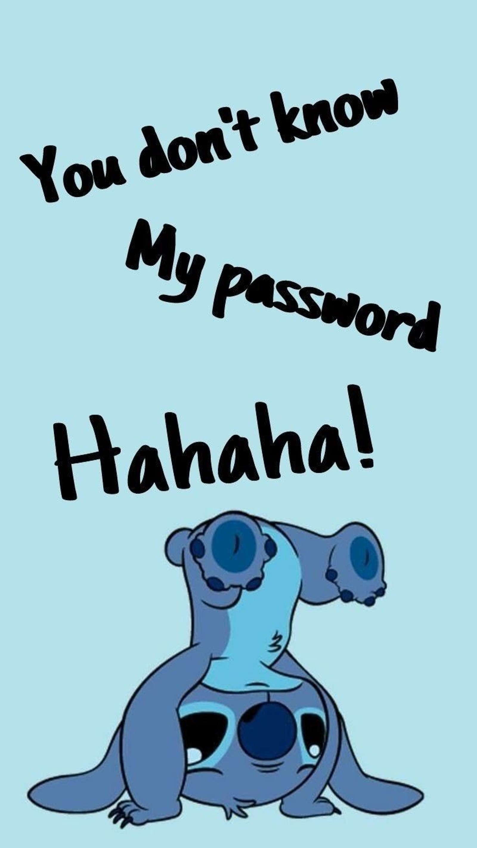 Cartoon-charakter mit blauem hintergrund und schwarzem text "du kennst mich nicht" (disney, passwort, stich)