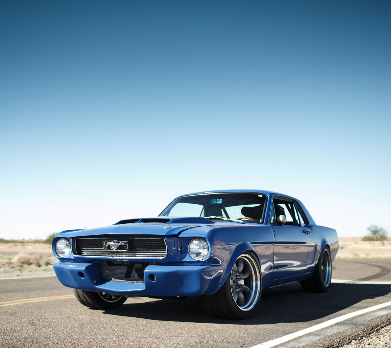 Arafed mustang on the road with a blue paint job (car, ford mustang, muscle)