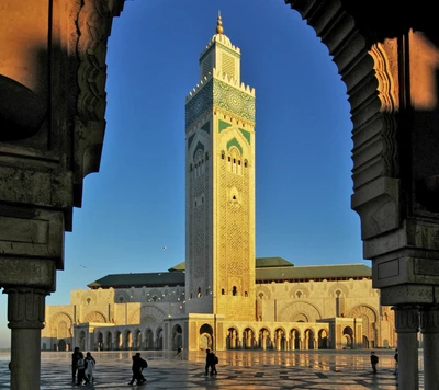 Pôr do sol na Grande Mesquita Hassan II em Casablanca, Marrocos