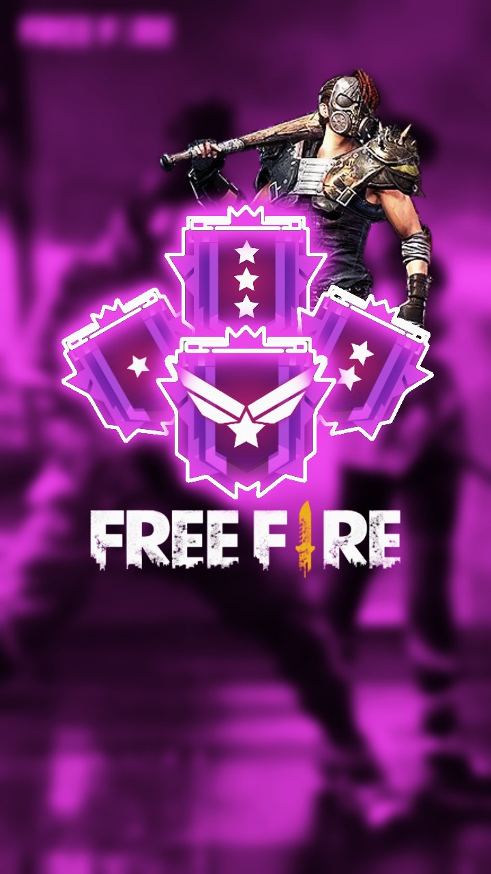 Um fundo roxo com a imagem de um homem segurando uma arma (ff jogos, jogos free fire)