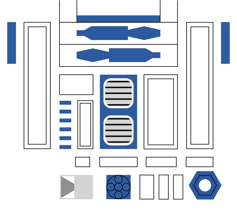 Близкий план вырезанного робота на голубом фоне (1977, минималистичный, r2 d2, звёздные войны, star wars)