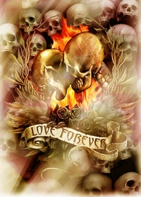 Love Forever: A Dark Embrace of Skulls and Flames