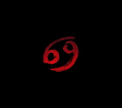 Rotes 69 Symbol auf schwarzem Hintergrund