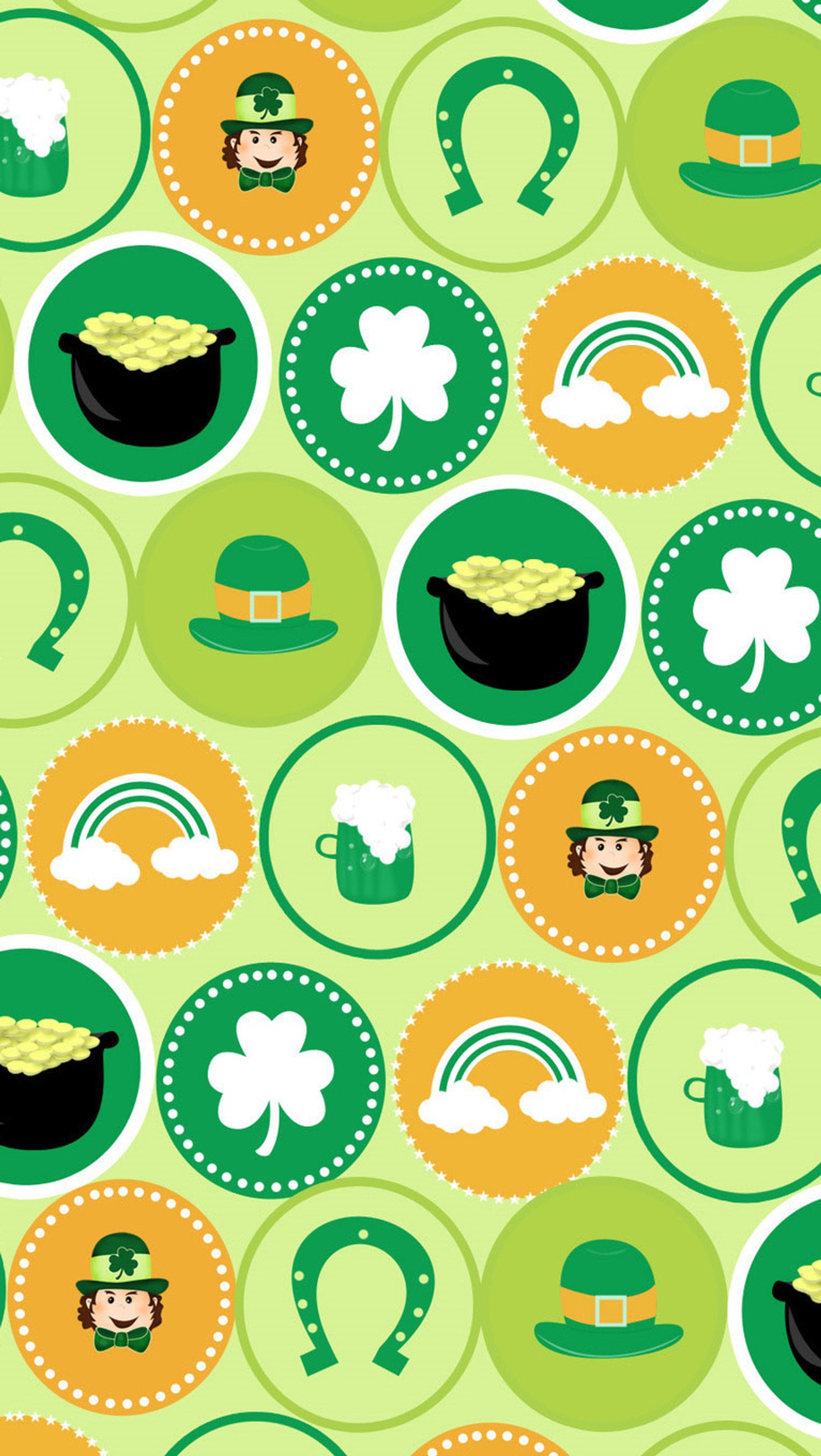 Un patrón verde y amarillo del día de san patricio con una olla de duende (shamrocks, día de san patricio)