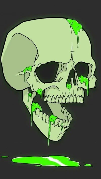 Minimalist Green Skull Artwork with Humorous Drips