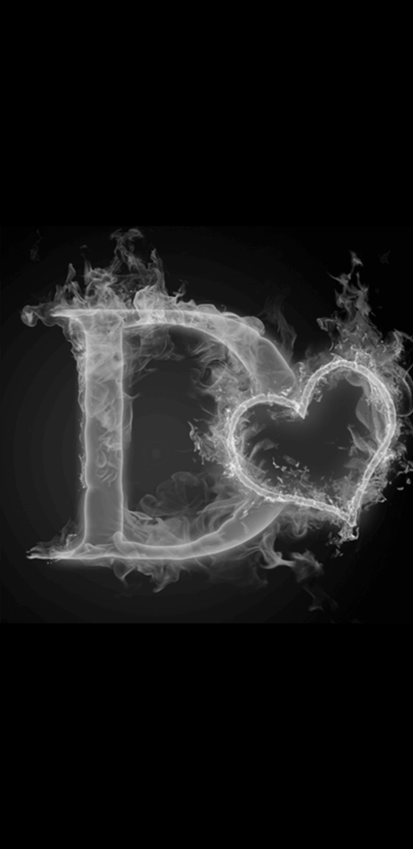 A black and white photo of a heart shaped fire letter (smoke, alphabets, letter, black)