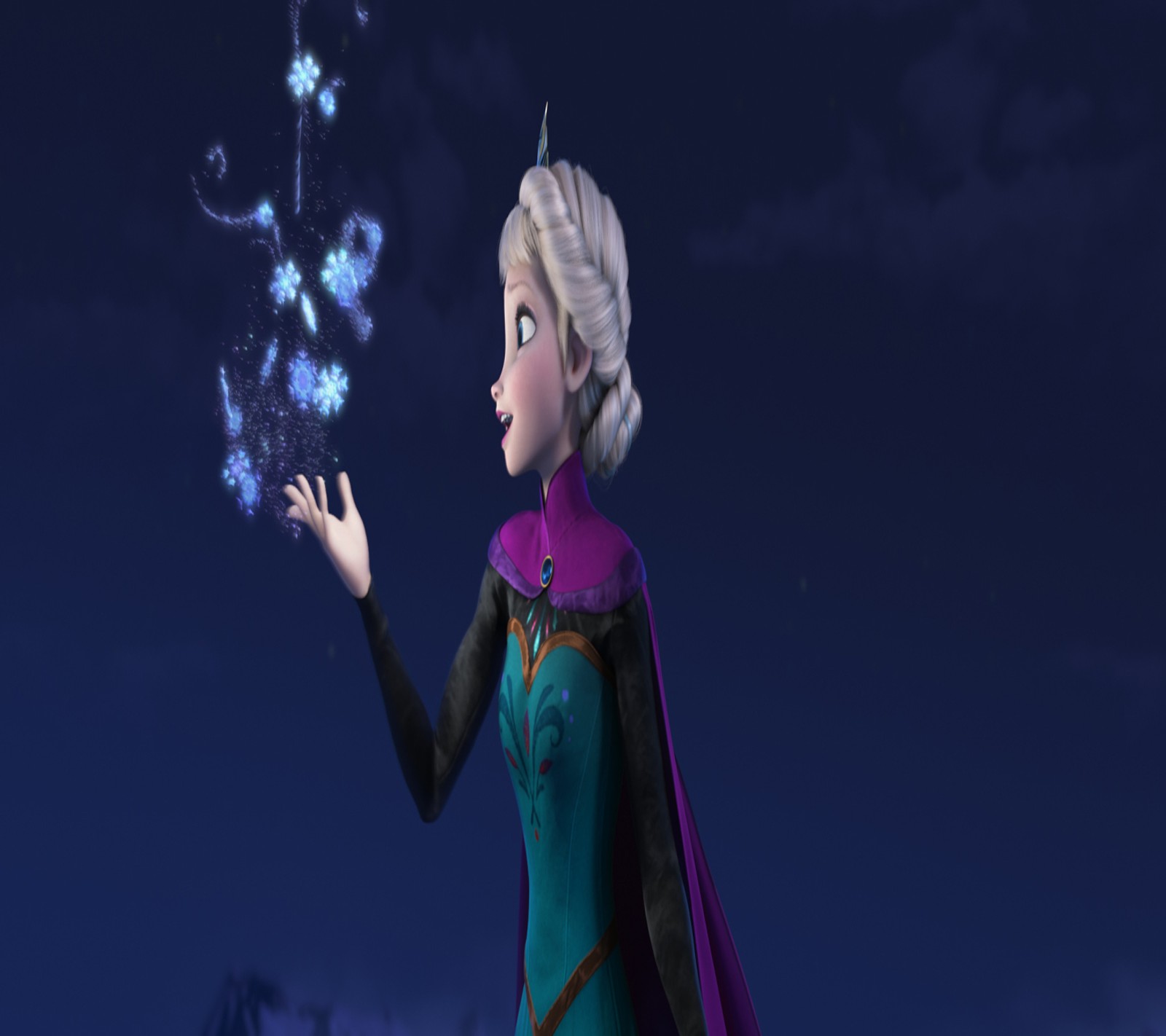 Eine gefrorene prinzessin hält eine schneeflocke in ihrer hand. (elsa, frozen)