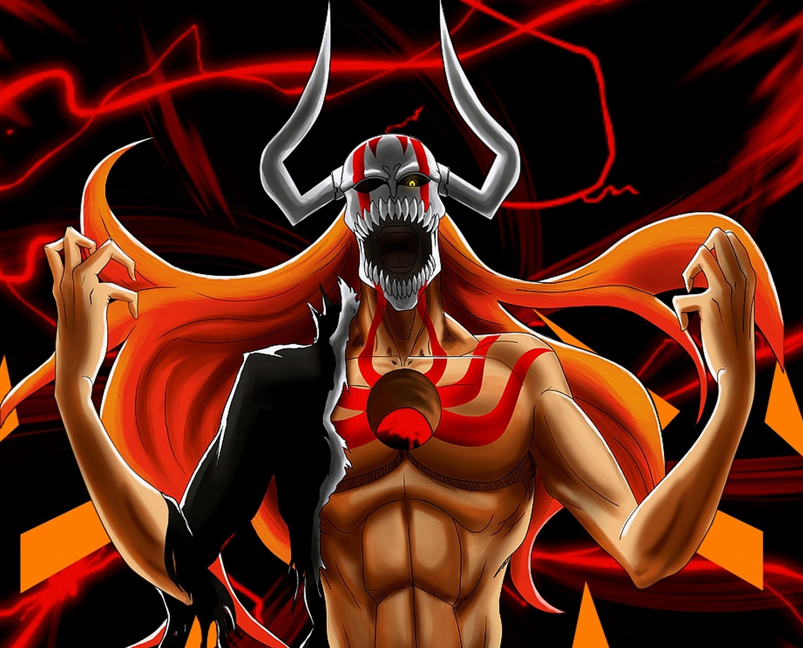 Personnage d'anime avec des cornes et un soutien-gorge rouge (bleach, épée, ichigo, kurosaki, vasto lorde)