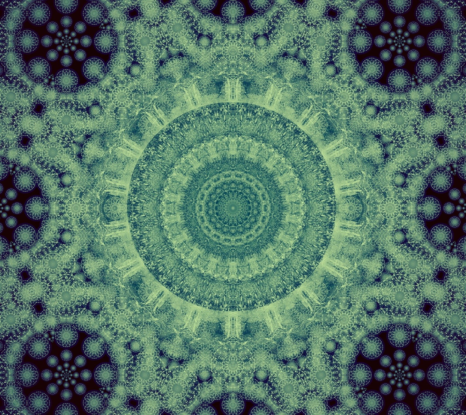 A blue and green circular pattern with a circular design (blue, fractal, green, mandala, ornament)