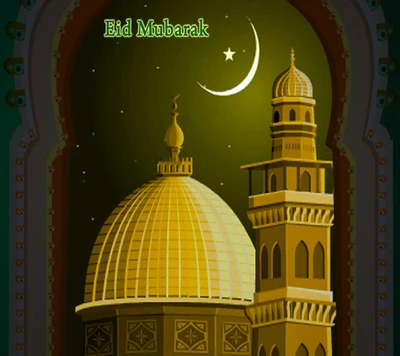 Eid Mubarak Celebration with Golden Dome and Crescent Moon