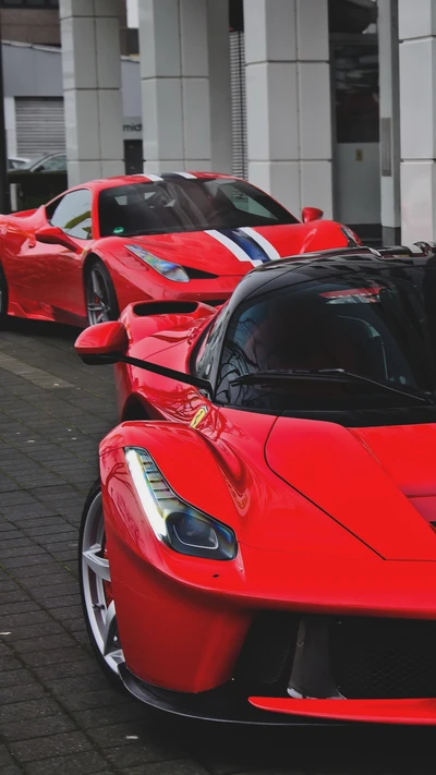 Vibrant Red Supercars Parked Elegantly