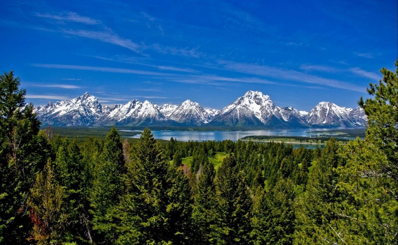 Вид на горы гранд тетон с вершины горы (гранд тетон, grand teton, гора моран, mount moran, парк)