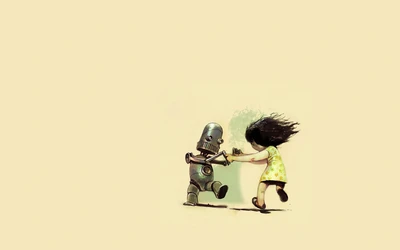 Danse joyeuse entre une fille et un robot