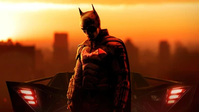 Batman permanece vigilante contra um horizonte ao entardecer