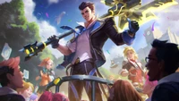 Jayce Celebrates Victory in League of Legends Splash Art