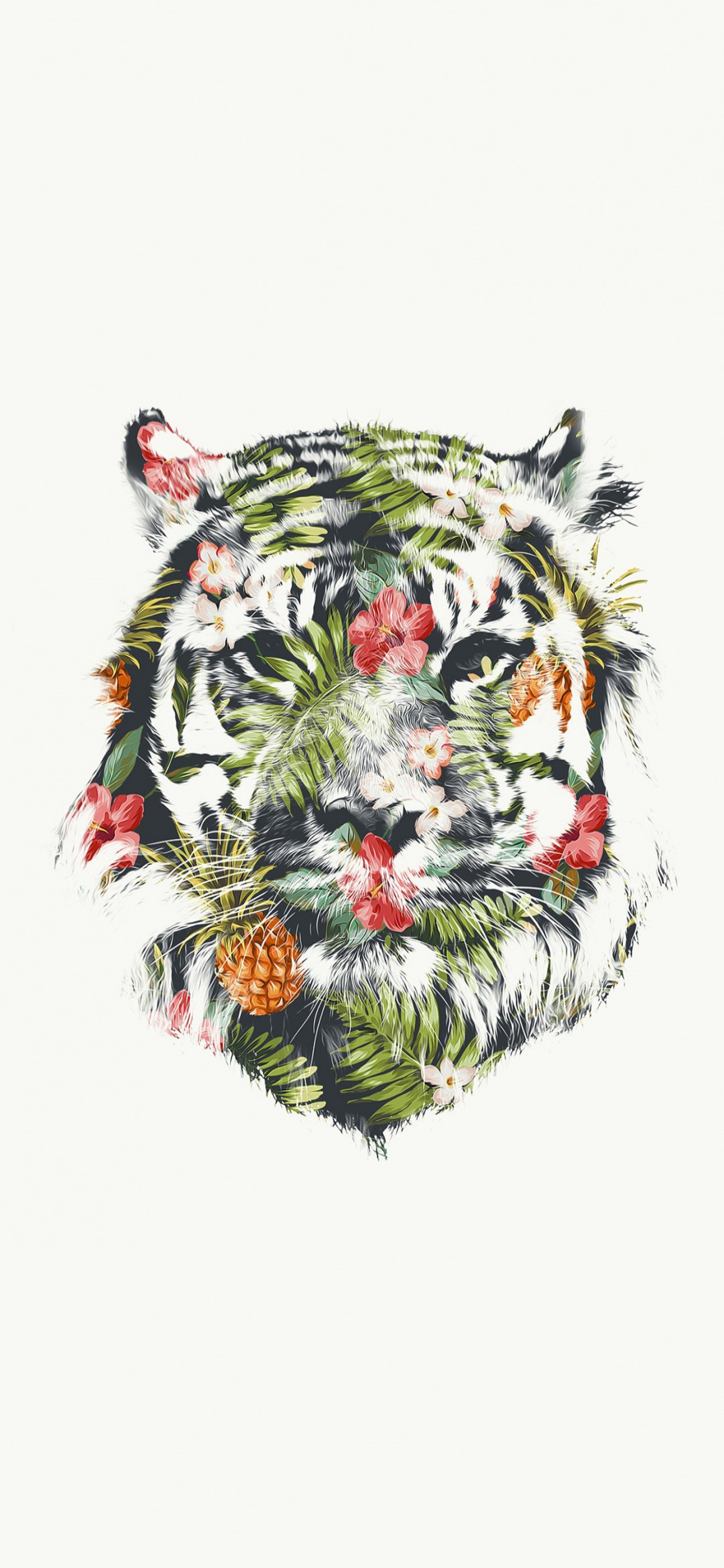 Dibujo de un tigre con una cabeza floral. (lienzo, arte, pintura, felidae, manga)