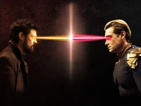 Billy Butcher and Homelander engage in a tense showdown, their powers colliding in a dramatic display of intensity.