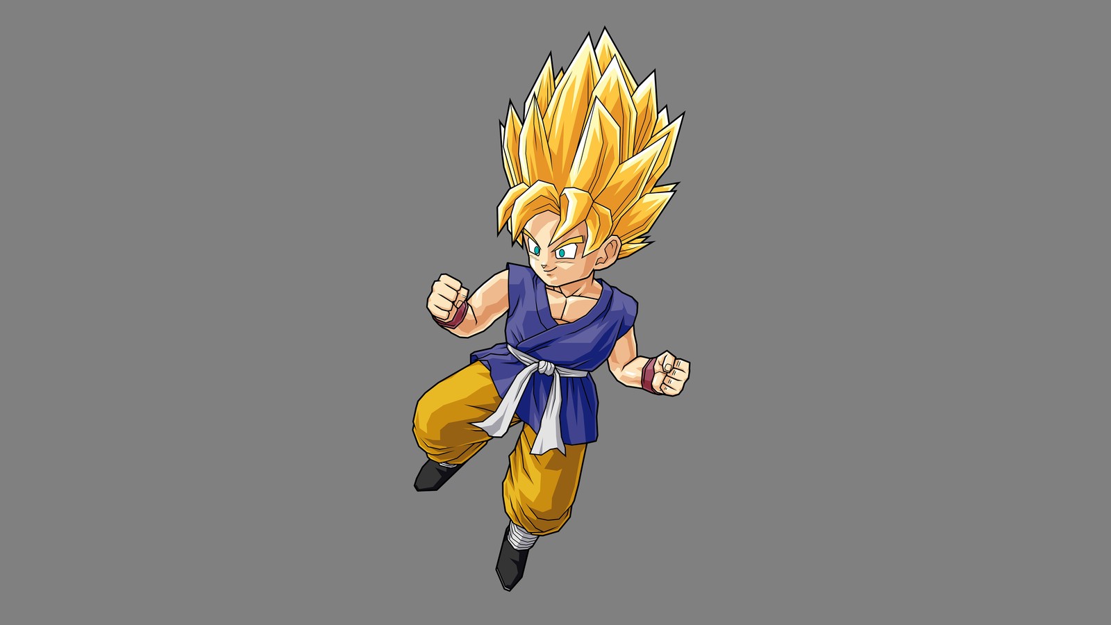 Una imagen de dibujos animados de un joven gohan volando por el aire (goku, vegeta, super saiyan, saiyan, dragon ball)