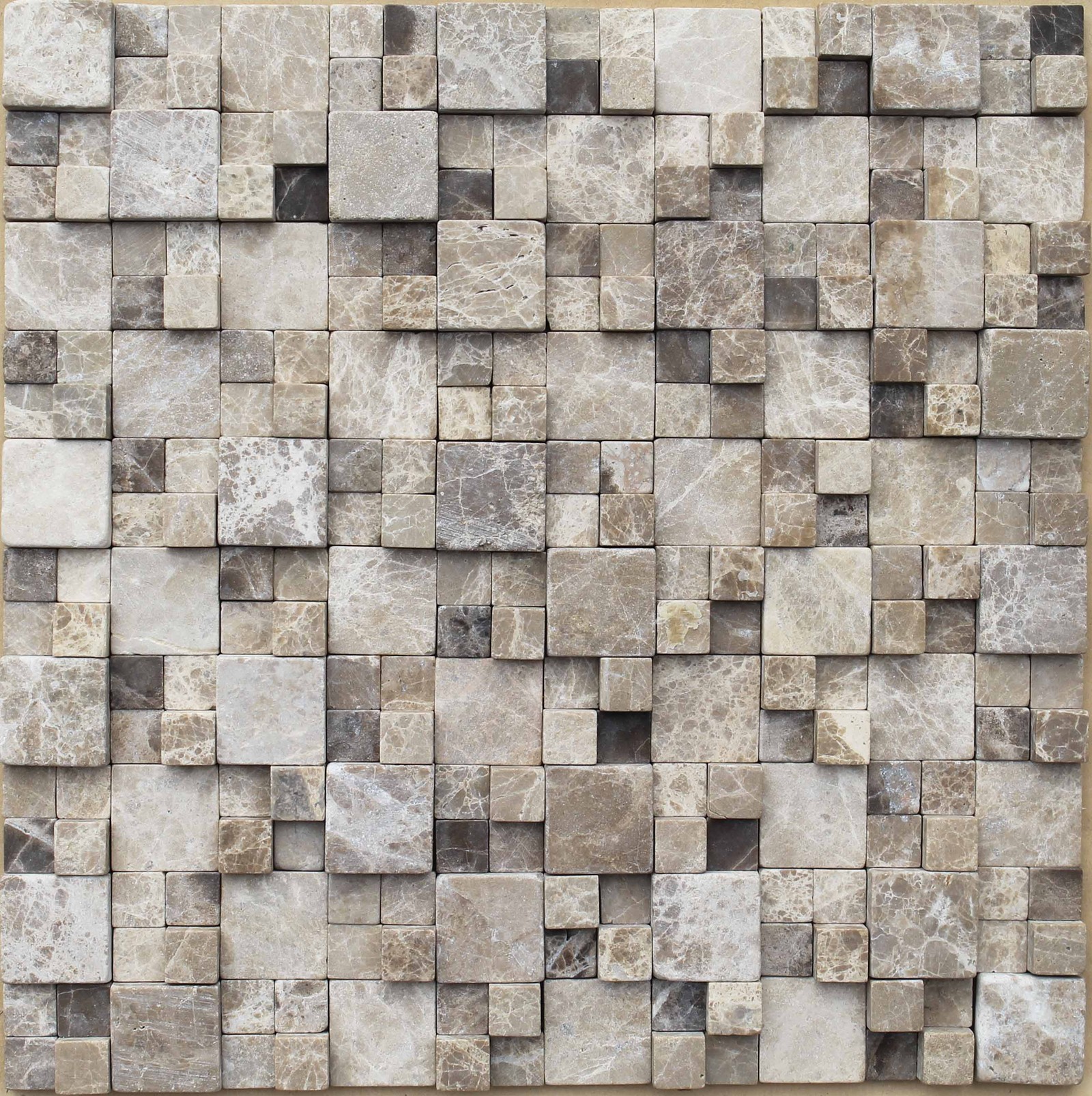 A close up of a square stone tile with a brown background (tile, mosaic, floor, wall, stone wall)