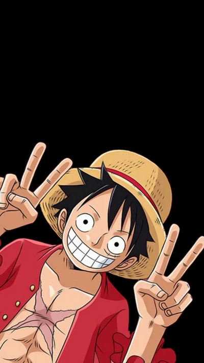 La pose de victoria alegre de Luffy en One Piece