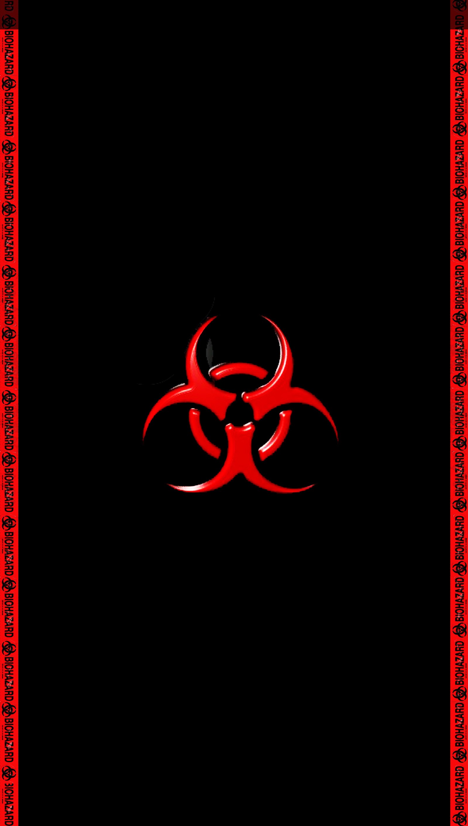 A close up of a red biohazard logo on a black background (bio, black, red, red biohazard, s6 edge)