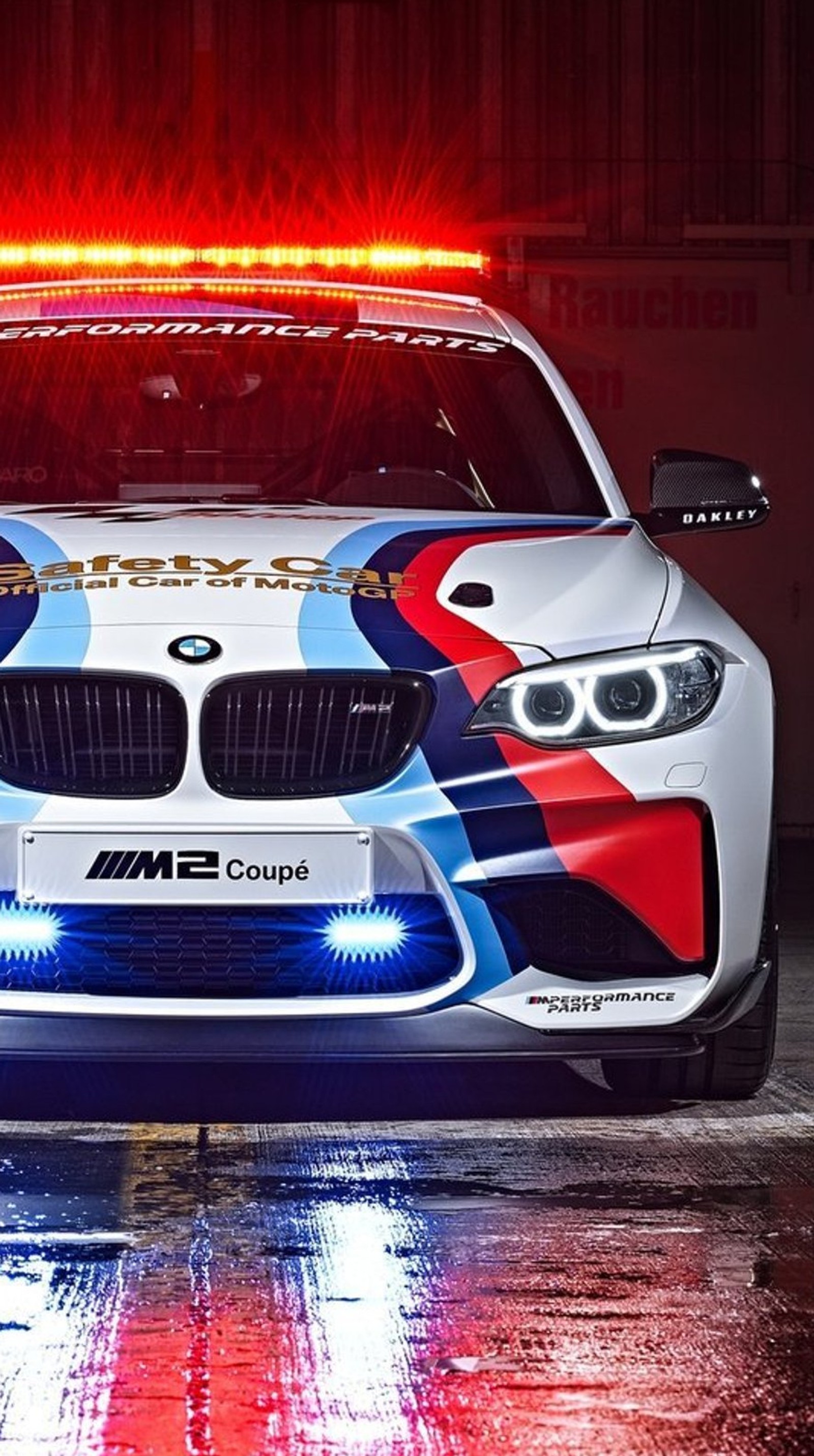 Bmw m8 police car with lights on in a garage (bmw, car, new, police)