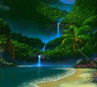 island, waterfall wallpaper