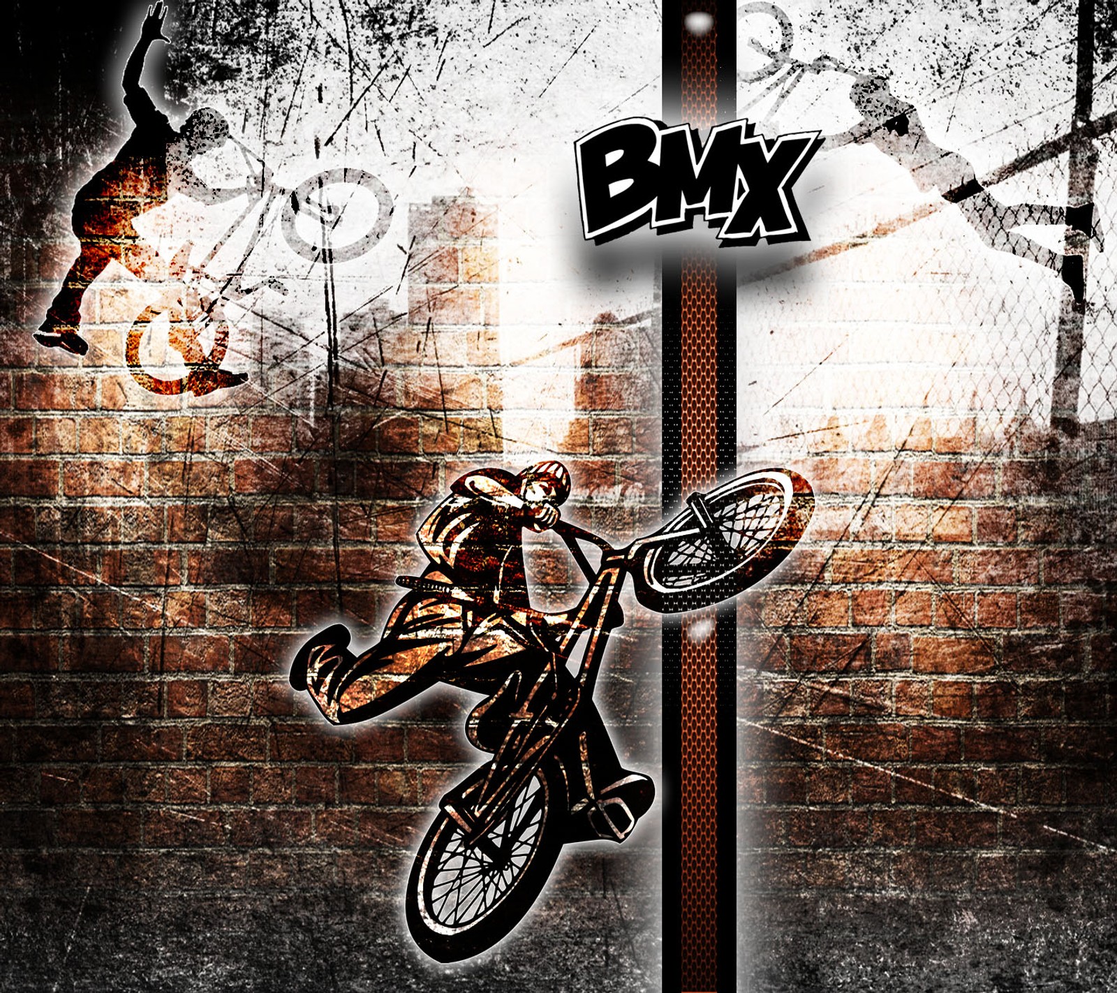 Скачать обои велосипед, бмх, bmx, кирпич, фристайл