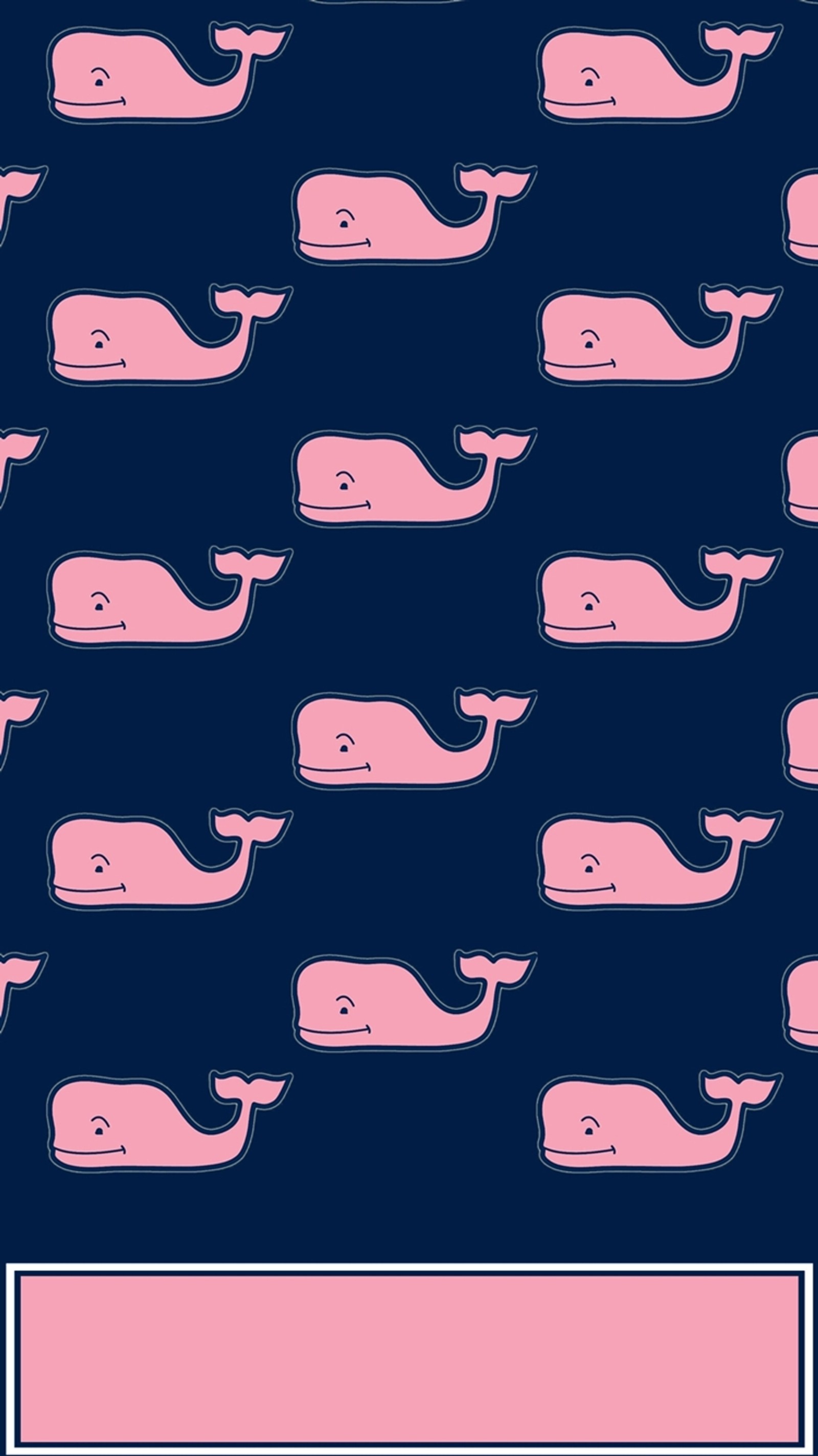 There are many pink whales in a blue background with a pink border (clothes, fashion, vineyard vines, whale)