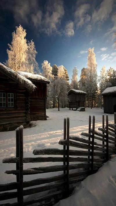 Silent Snowy Night in a Winter Village