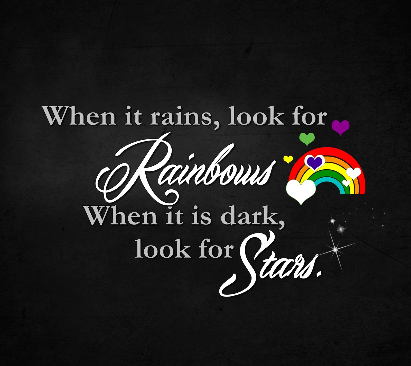 A close up of a black background with a rainbow and a quote (cool, dark, life, new, quote)