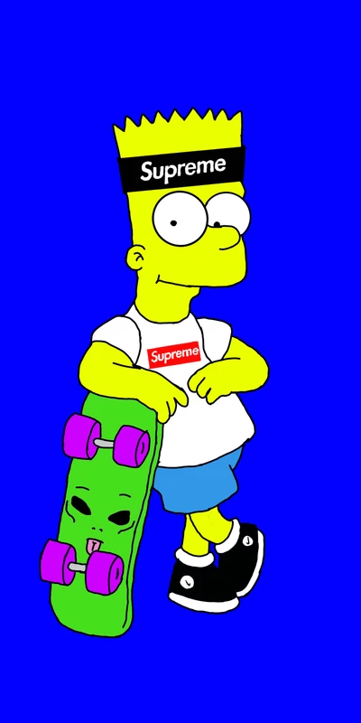 Cool Bart Simpson avec skateboard dans le style Supreme