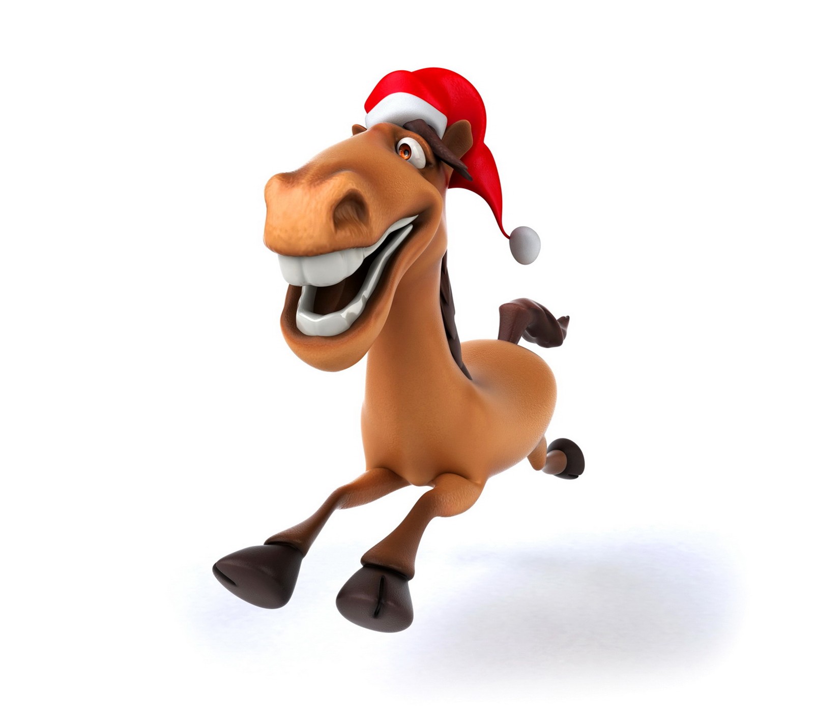 Jirafa con un gorro de santa y un cepillo de dientes corriendo (divertido, feliz, caballo, nuevo año, santa)