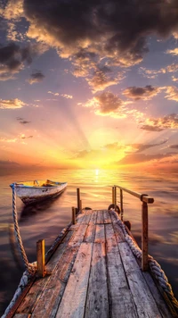 strand, boot, wolken, dock, hd