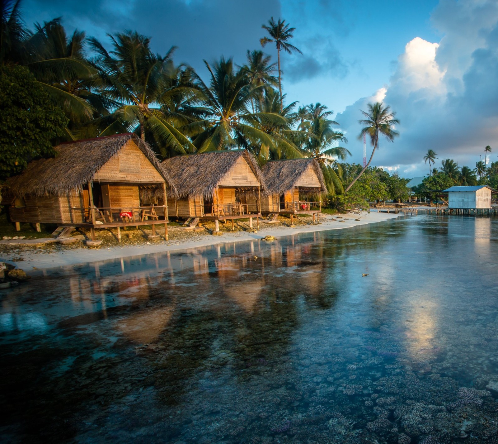 Téléchargez le fond d'écran bungalows, france, îles, palmiers, récif