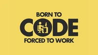 Né pour coder, forcé de travailler - Meme de programmeur sur fond jaune