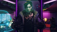 Futuristic Character in Neon-Hued Arena: Apex Legends Inspired Gameplay