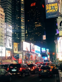 Vida noturna vibrante em Times Square: Uma metrópole de arranha-céus e luzes