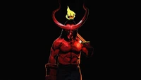 Hellboy: The Fiery Antihero in a Dark Battle Stance