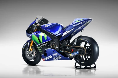 Yamaha YZR-M1 супербайк в кобальтовом синем цвете с брендингом Movistar