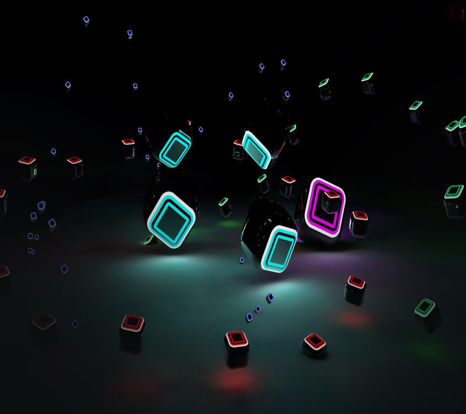 Una imagen editada de un grupo de luces de neón flotando en el aire (3d, efecto)