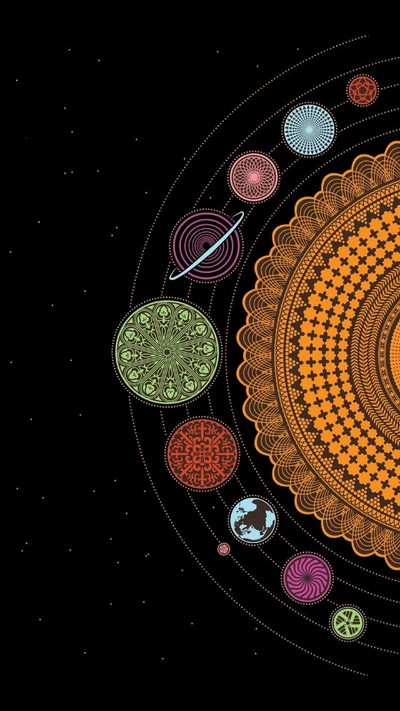 mandala, planètes, système solaire, espace, univers