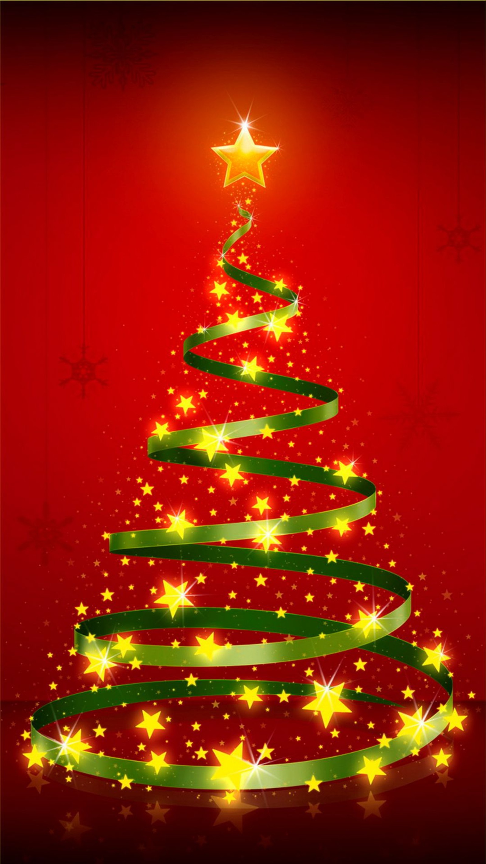 A close up of a christmas tree with stars on a red background (christmas tree, designs)