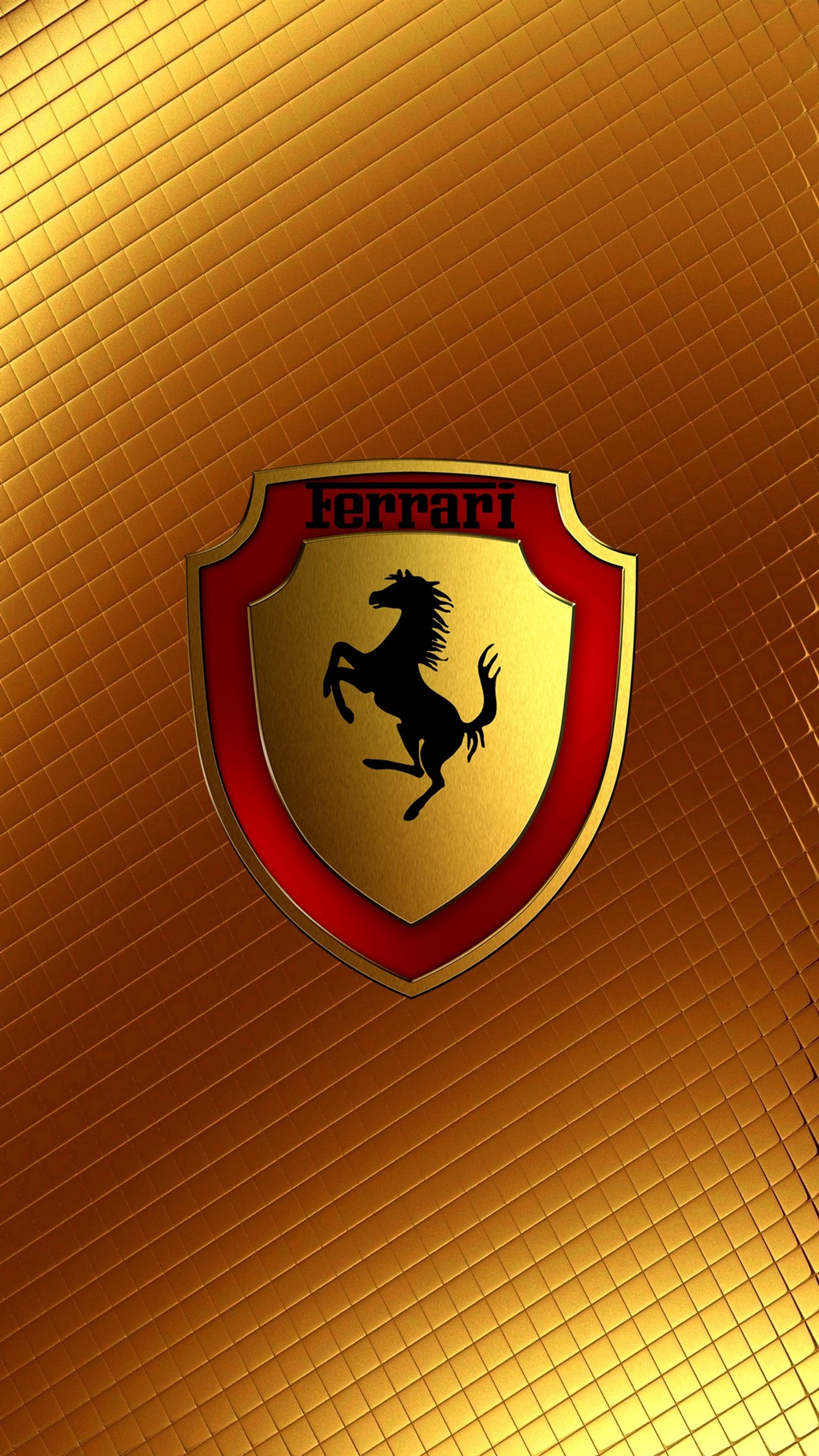 Nahaufnahme des ferrari-logos auf goldenem hintergrund (logo)