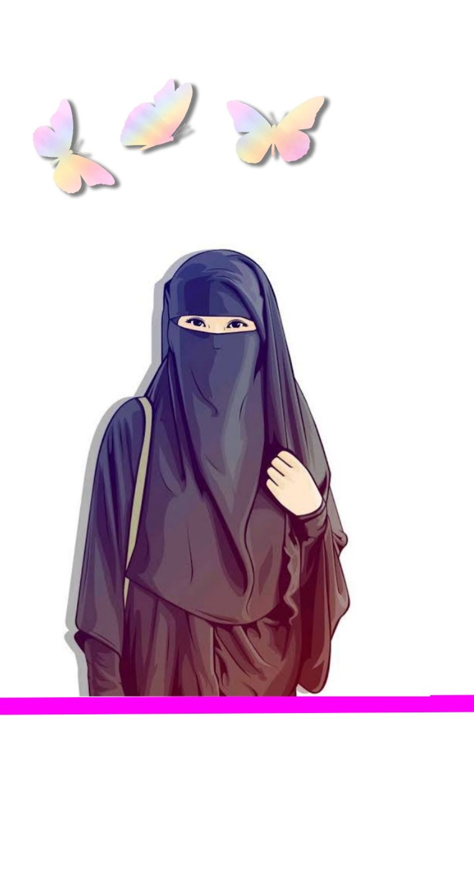 Femme arabe en hijab noir avec des papillons au-dessus de sa tête (musulman, muslim girls niqab)